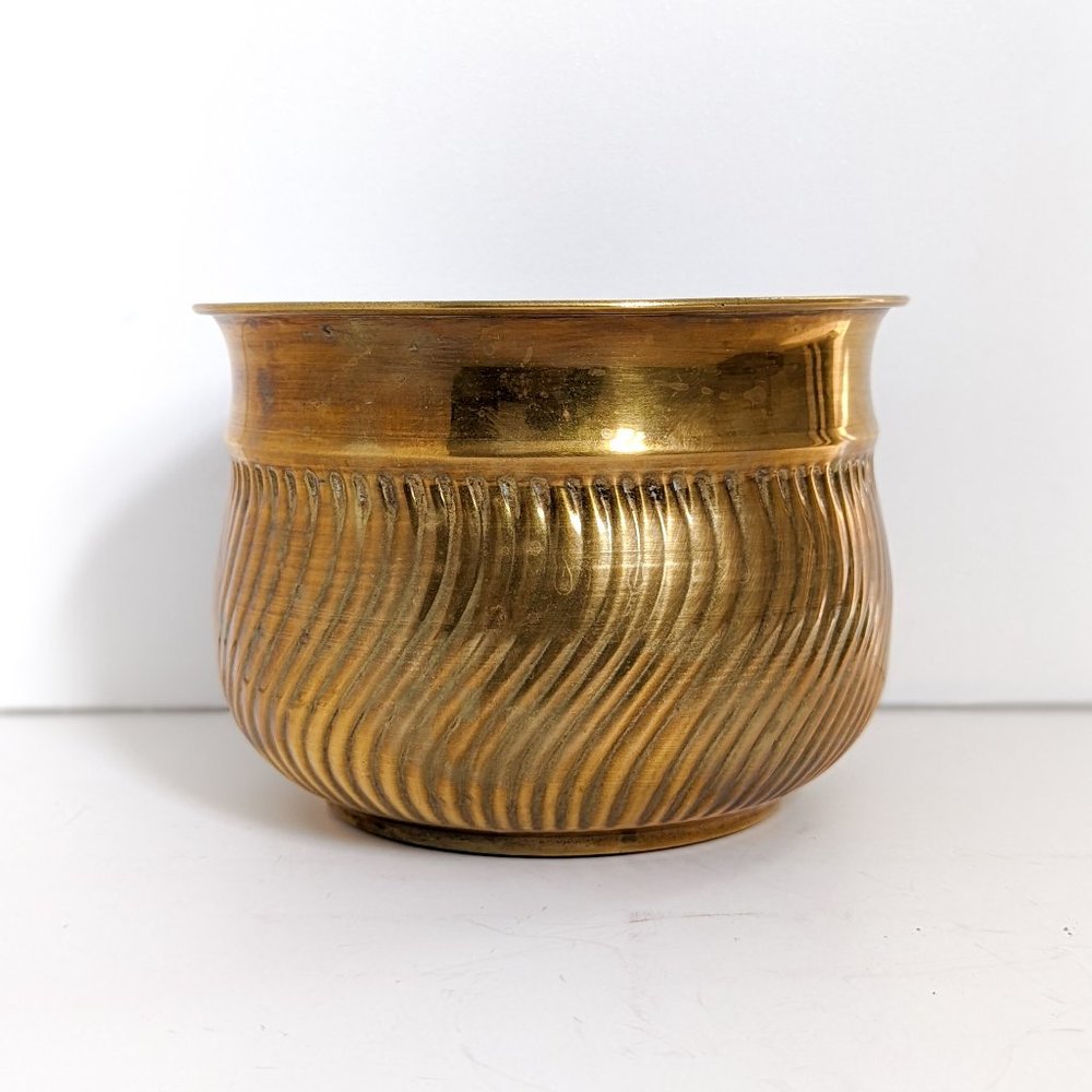 Vintage Brass Swirl Pattern Pot or Planter